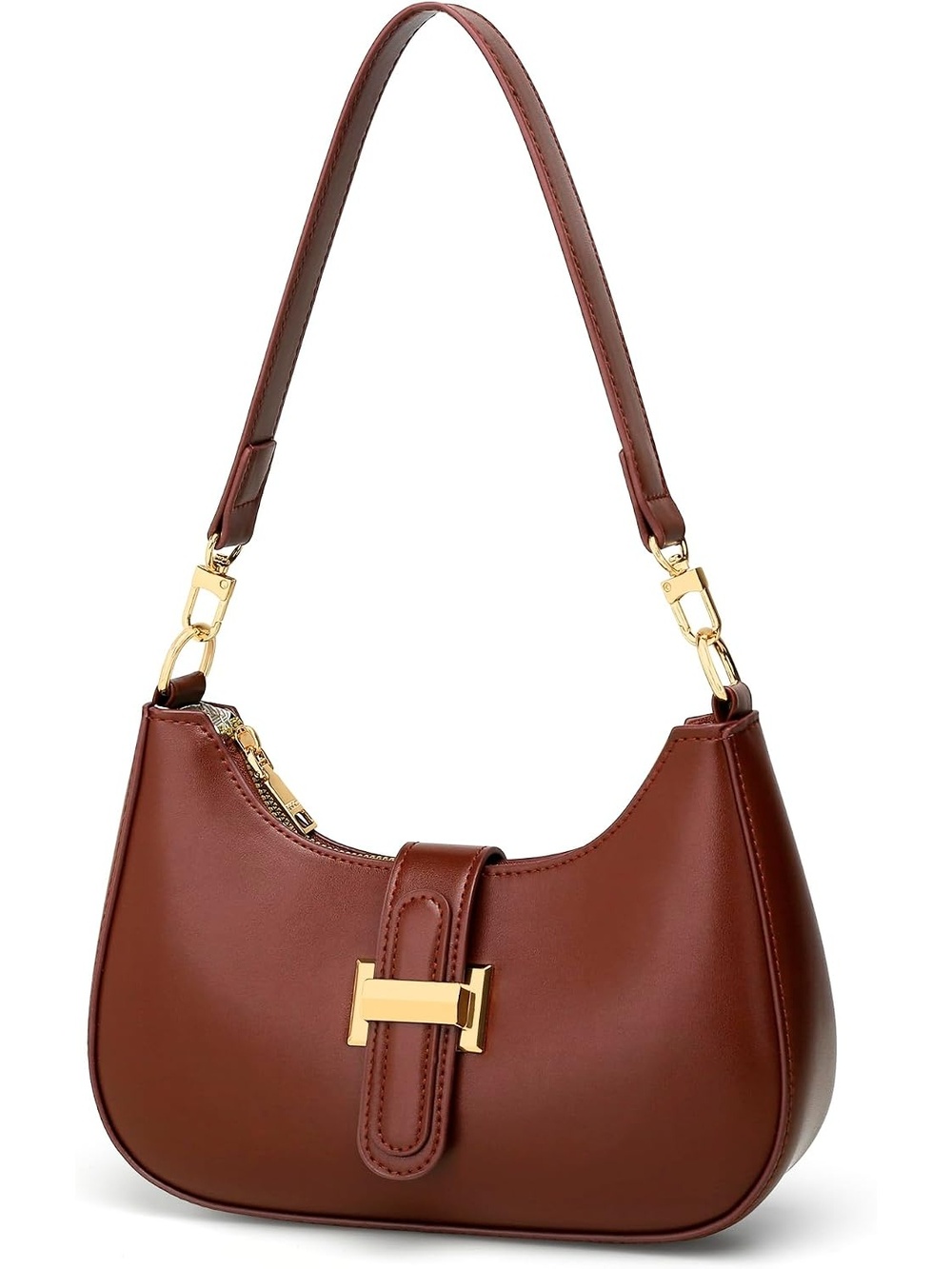 〽️ Women's Brown Vegan Leather Cute Clutch Purses Zip Small Shoulder Bag